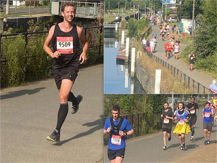 Did you see them? Marathon runners pass Teddington Lock, including Robbie Higgins (left) (Images: Stuart Higgins)