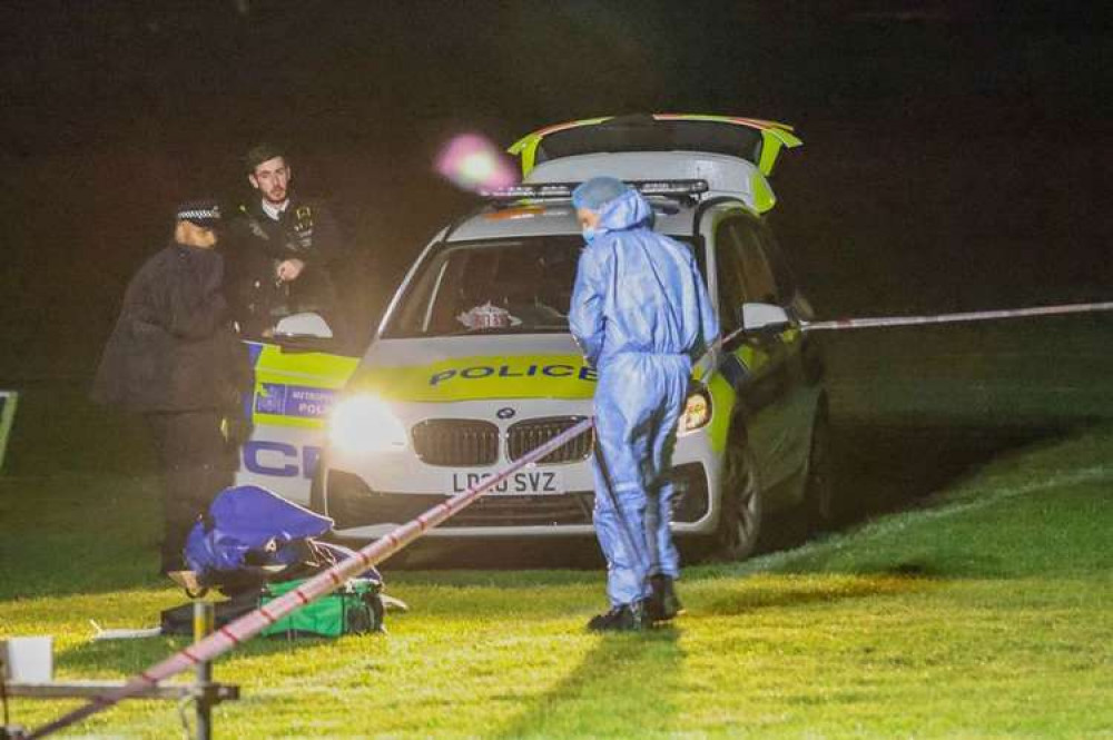 Police on the scene of the fatal stabbing near Teddington (Image: UKNewsinPictures)