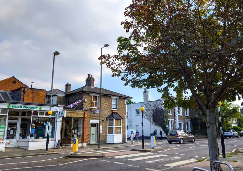 Teddington's Park Road. Pictured: local pharmacy Medco and independent jewellers Amulette (Image: Ellie Brown)