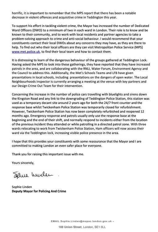 Part two of the Deputy Mayor's letter