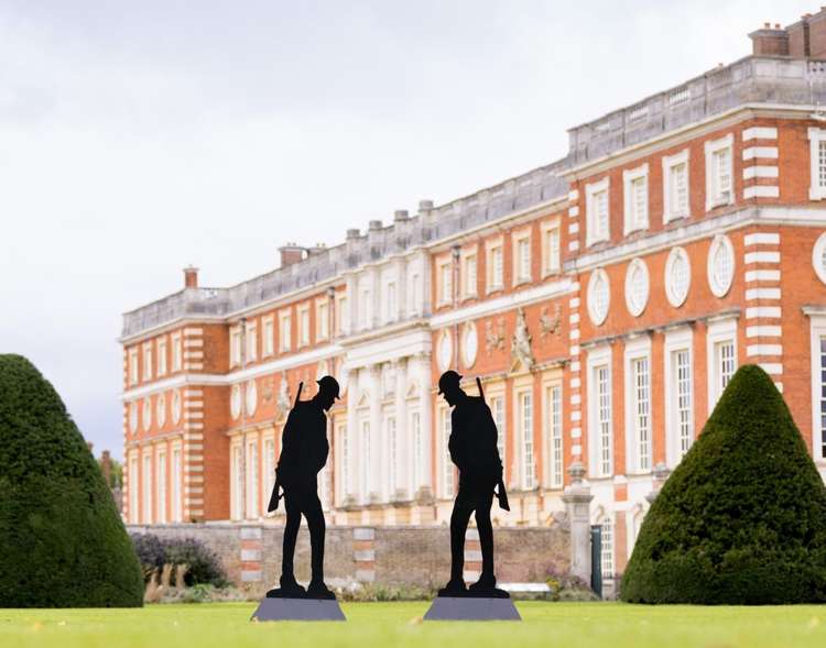 100 life-sized soldier silhouettes will be installed in the Hampton Court Palace gardens next month (Image: Standing with Giants)