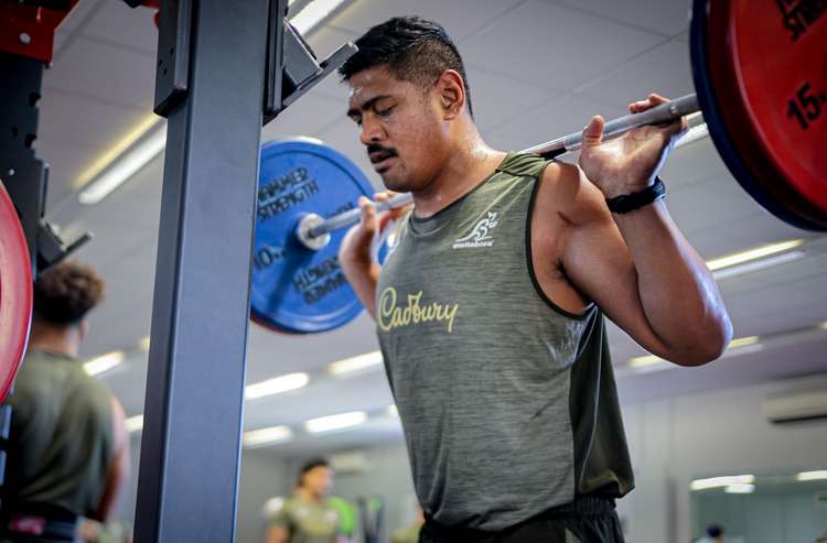 Will Skelton, another of the locks, pumping iron in the Lensbury gym  (Image: Andrew Phan/Wallabies Media)