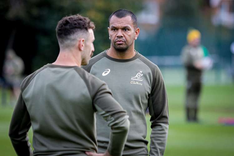 Veteran Aussie fly-half Kurtley Beale and White during training  (Image: Andrew Phan/Wallabies Media)