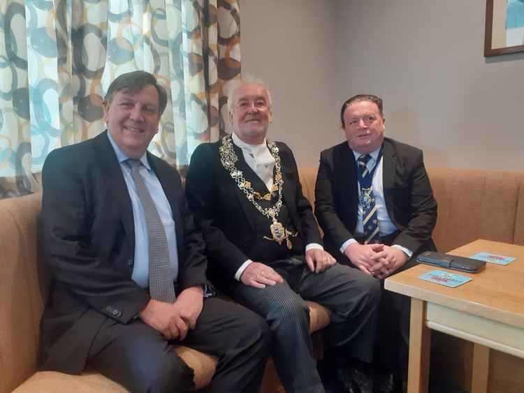 Mr Whittingdale with Maldon Town Mayor David Ogg and Deputy Mayor Andrew Lay