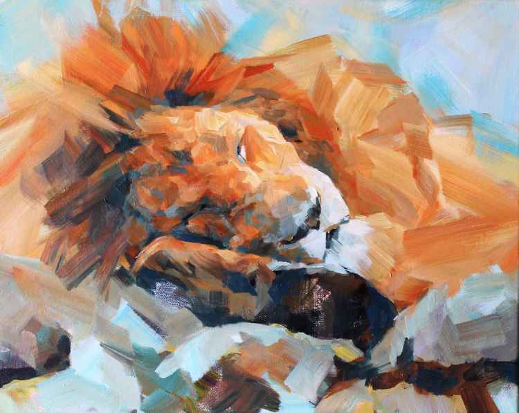 Carol Chesher 'Sleeping Lion' acrylic