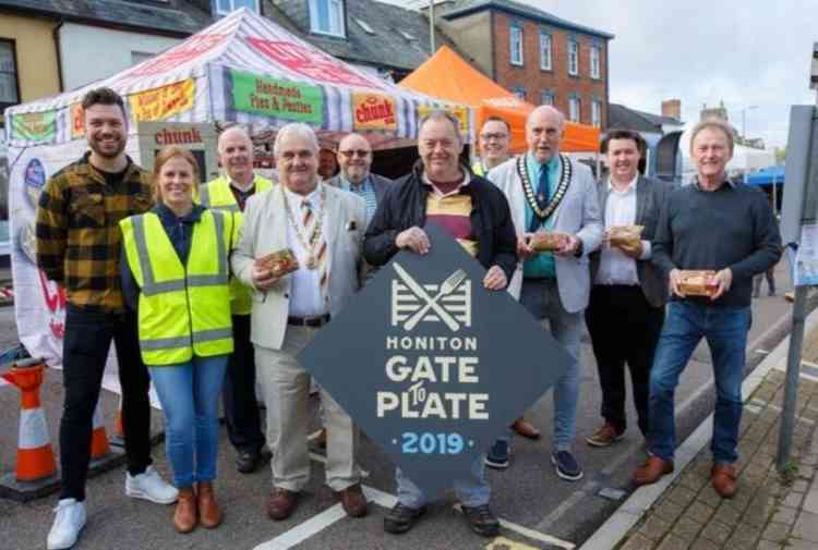 Dignitaries at Gate to Plate (from left to right) – Ben Atkinson, Heart DJ; Kirsten Rowe, East Devon District Council economy team; Councillor Tony McCollum, East Devon District Council ward member for Honiton St Paul's;  Councillor John Zarczynski, M