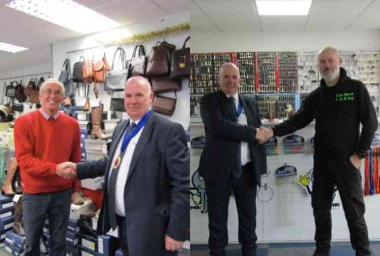 Pictured: Tony McCollum with (L) Clive Taylor, Taylors Leather Company, (R) Dean Auton, East Devon Lock and Key