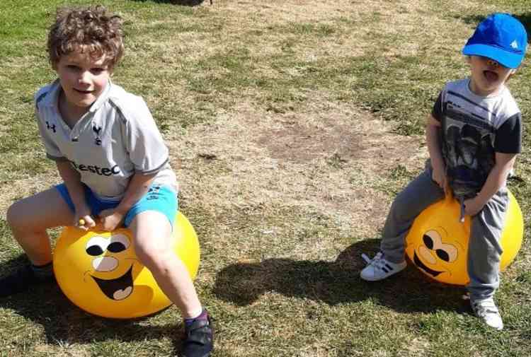 Lea's sons, Rueben (8) and Zackary (3) enjoying some garden fun on lockdown