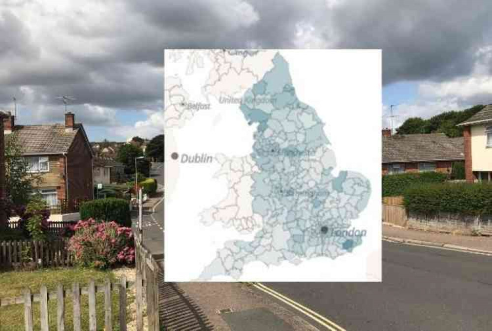 Map showing confirmed cases per 100,000 resident population - darker shades have higher rates