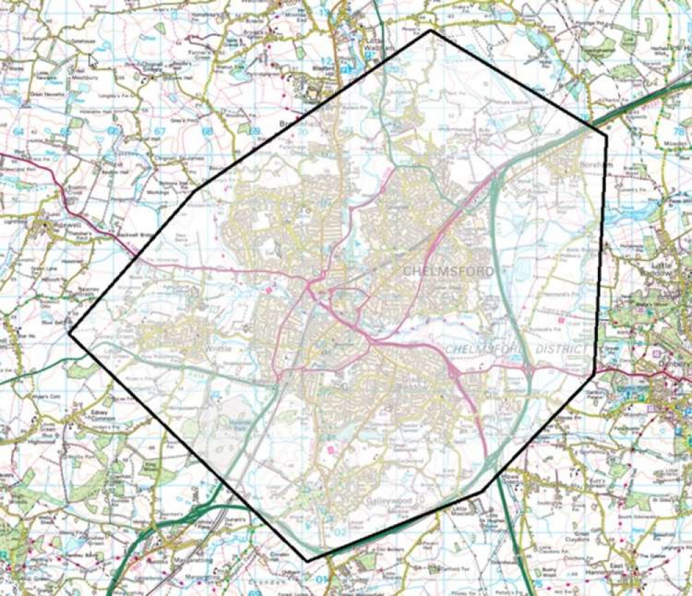 The area of Chelmsford covered by the dispersal order this weekend  Map: Essex Police