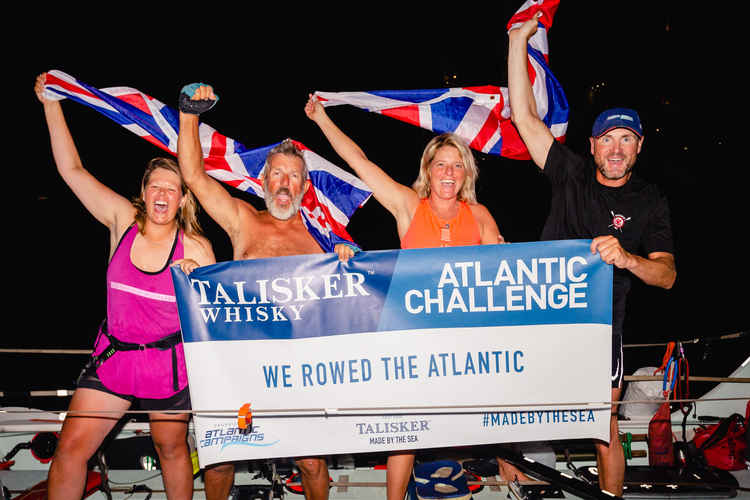 Force Genesis celebrate finishing rowing 3,000 miles. Photo: Atlantic Campaigns