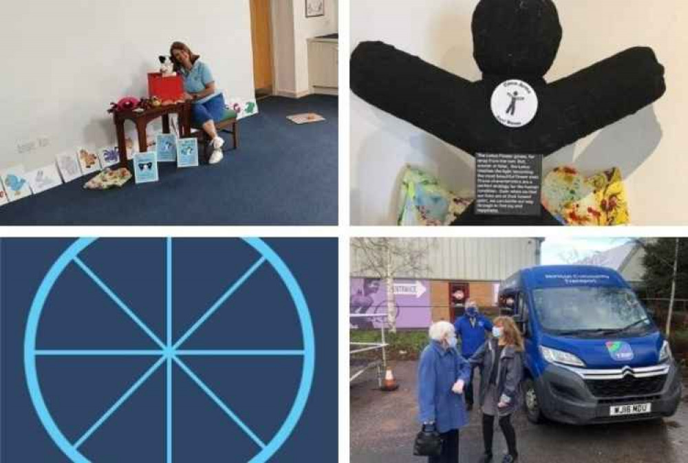 Top left (clockwise): Parental Minds, Open Arms East Devon, TRIP Community Transport and Mill Water School