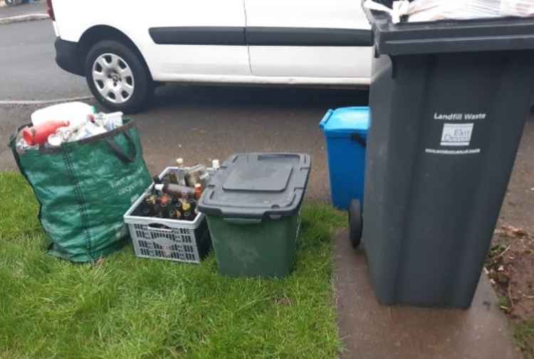 Recycling and waste bins after sorting