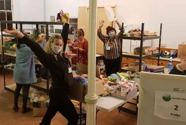 Volunteers sorting surplus food at Honiton Family Church