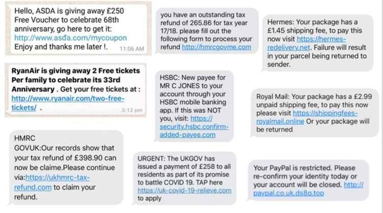 All these text messages were sent by scammers - can you spot the giveaway signs?