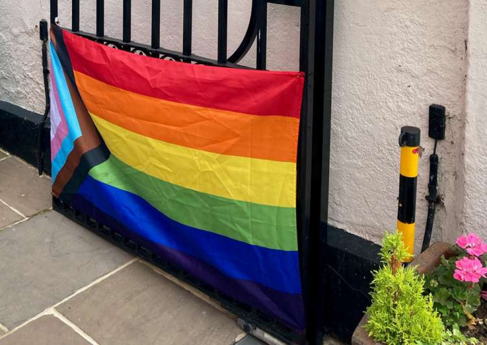 A Pride flag outside Mrs Salisbury's Famous Tea Rooms on the High Street