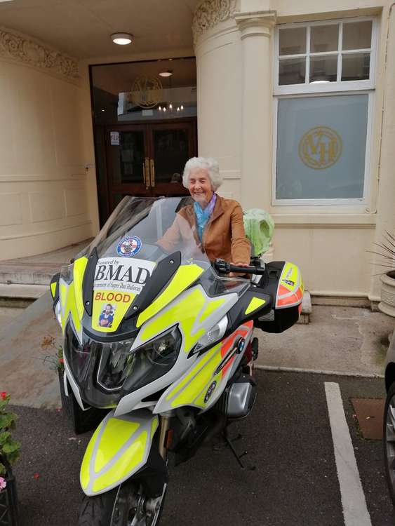 A club member with one of the Devon Freewheelers Blood Bikes. Credit: Torquay and District Scottish Society.