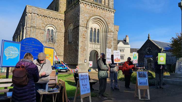 Climate change protestors on Honiton high street