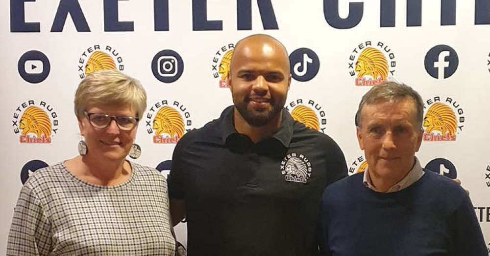 Tom O'Flaherty (Exeter Chiefs), Suzie Walters-Jeffries (Devon Carers) and Patrick McCann (Unpaid Carer). Photo Credit: Y&7