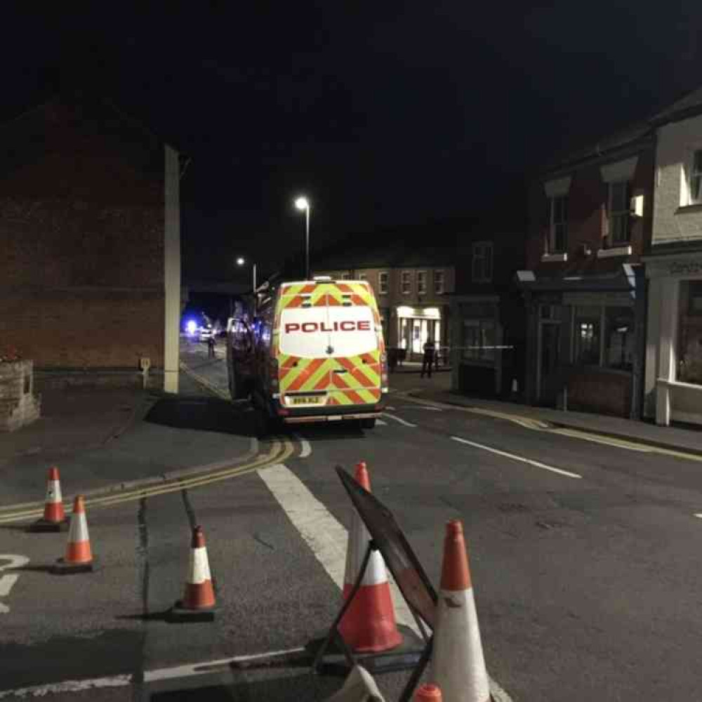 Police on the scene in Measham on Saturday night after the incident. Photo: Ashby Nub News