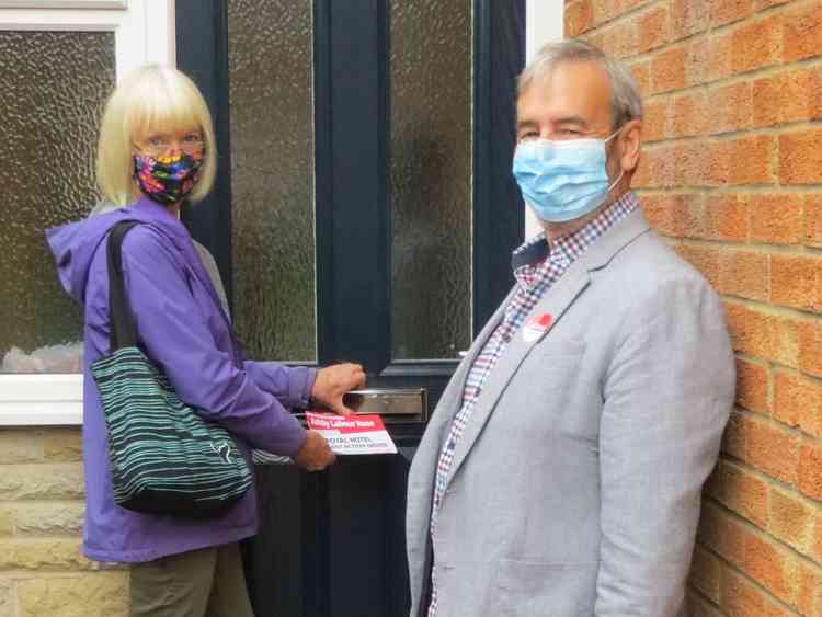 Ashby Labour chair Liz Parle and Cllr Dave Bigby delivering the new Labour Rose in Willesley ward.