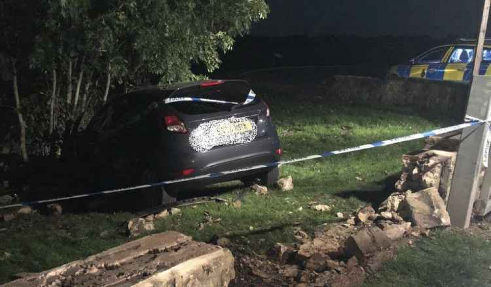 The car crashed into the wall near Staunton Harold Reservoir. Photo: Melbourne On-Call Fire Station