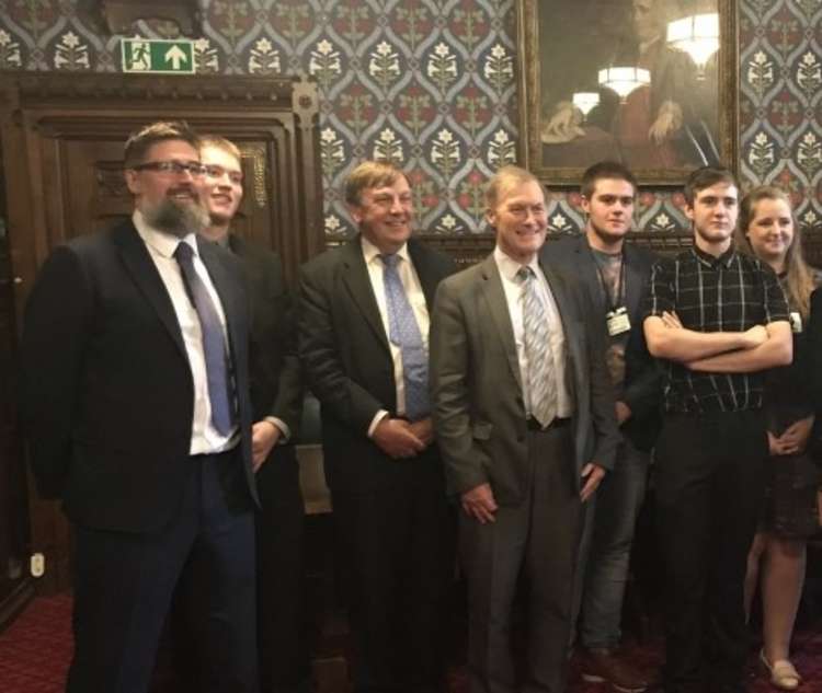 Sir David and Mr Whittingdale at a parliamentary reception in 2018