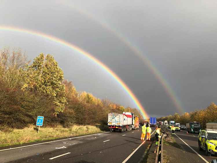 A rainbow appeared above the crash scene. Photo: Ashby Fire Station