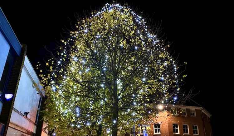 Christmas lights were put up in Market Street and tested in October. Photo: Ashby Nub News