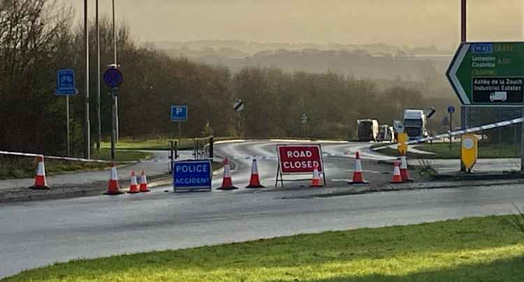 This was the scene this morning on the A511 at the top of the by-pass