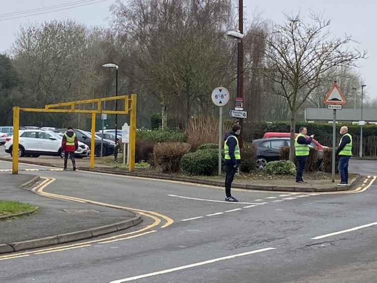 Stewards are on hand to show you where you can park before being vaccinated