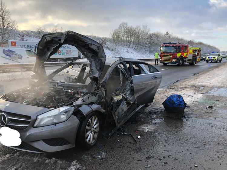 The car caught fire and was destroyed. Photo: Ashby Fire Station