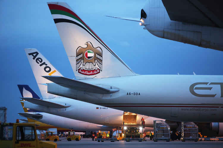 Planes lined up at East Midlands Airport