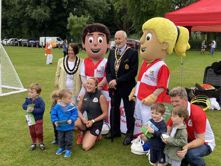 Ashby Mayoress Rita Manning and Leicestershire County Council Chairman Dan Harrison joined in with the clubs taking part at the Bath Grounds on Saturday