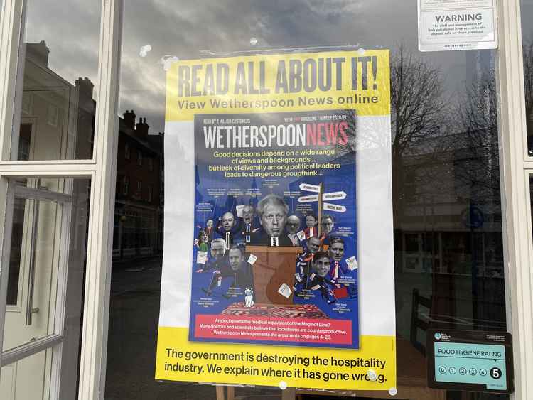 Ashby's Wetherspoon bar displayed anti-lockdown posters when it was closed last winter. Photo: Ashby Nub News