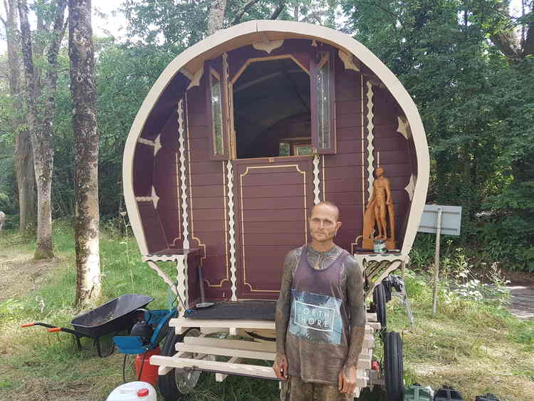 Simon with his 'wagon'.