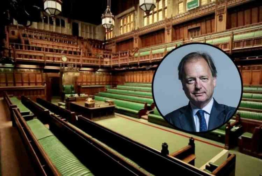 The House of Commons (Inset: East Devon MP Sir Hugo Swire)