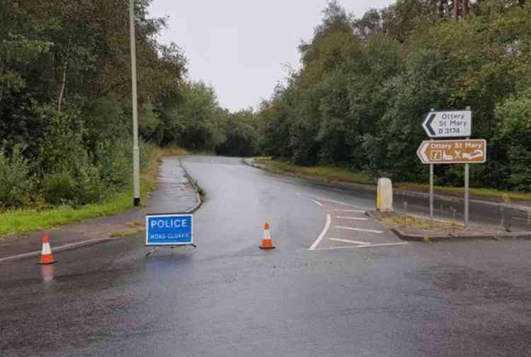 Road closed on Ottery road off the A30