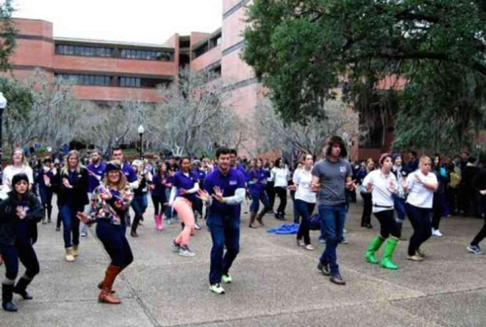 An example of a flash mob. This one took place in Turlington, USA. Image courtesy of DMatUFWiki.