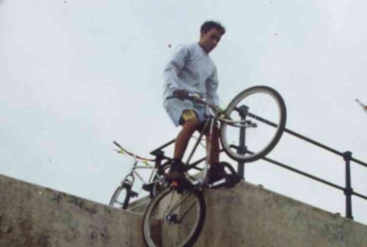 George Gori practicing on his bike, before Seaton skatepark was built. Image courtesy of Josefina Gori.