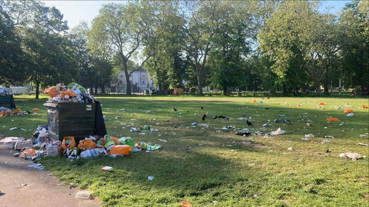 The sea of litter on Tuesday morning