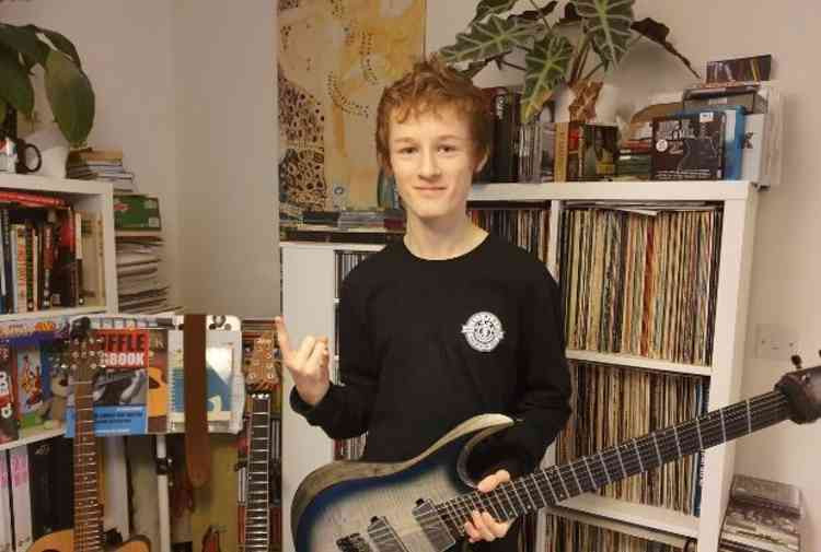 Rock musician Tom Ryder, 14, from Sidmouth.