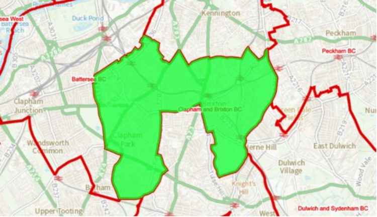 A map with the proposed creation of a Clapham and Brixton constituency / Credit: Boundary Commission for England