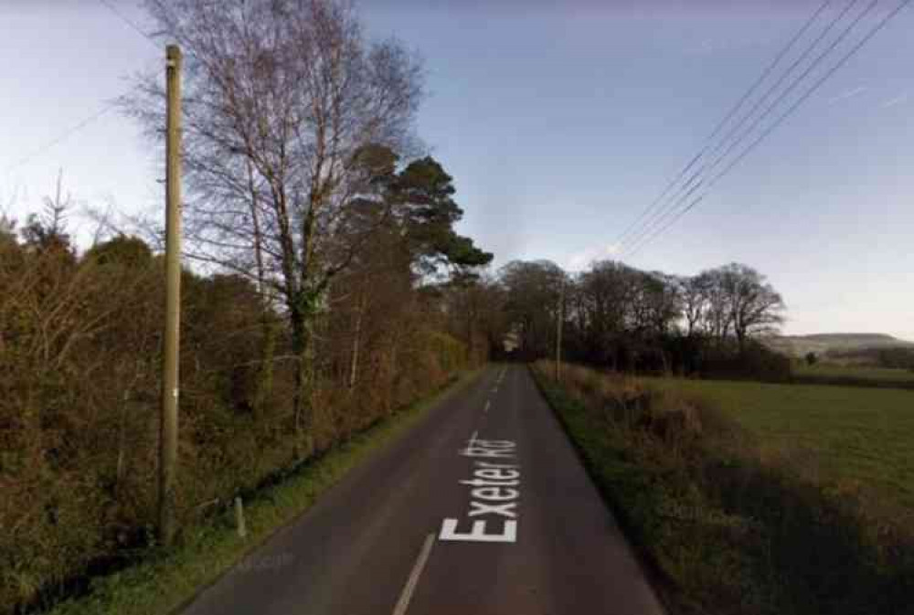 The road between Ottery St Mary and Daisy Mount Cross. Image courtesy of Google.