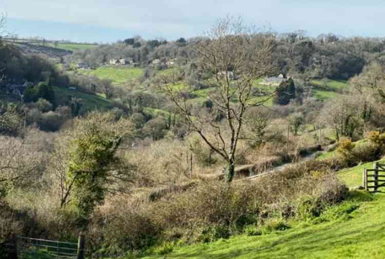 View of Branscombe away from the sea towards the main road.