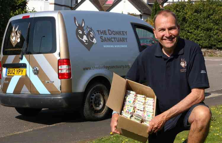 Wayne Davenport from The Donkey Sanctuary with some of the Easter Eggs ready to be donated to the Sid Valley Food Bank.