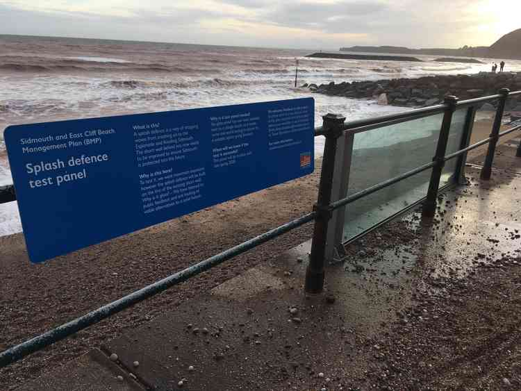 The glass sea wall on Sidmouth seafront during Storm Dennis. Image courtesy of Daniel Clark.