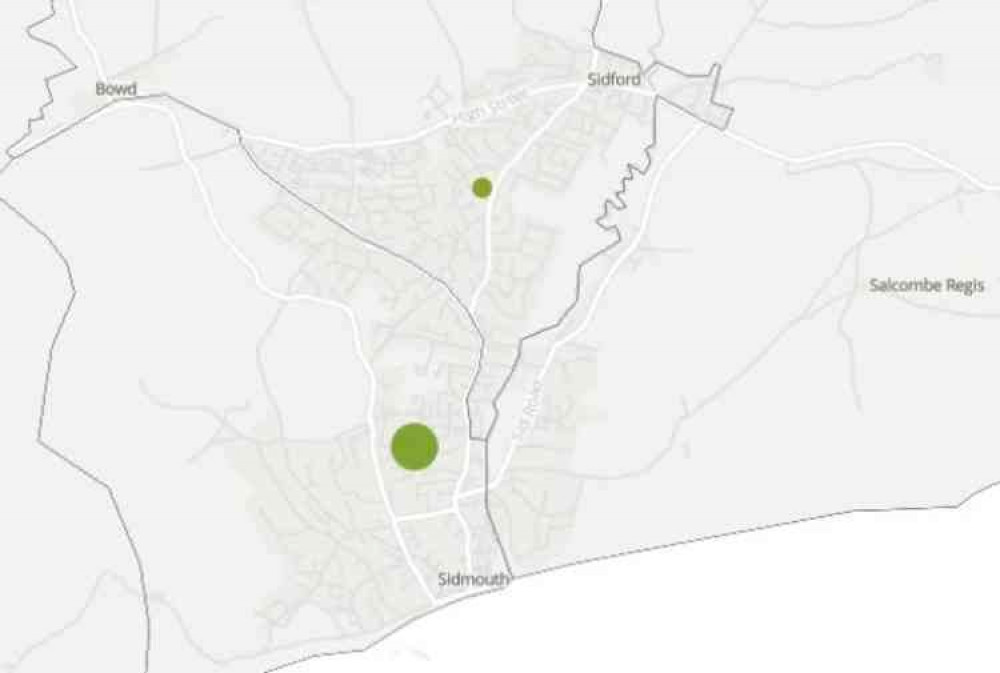 ONS interactive map showing coronavirus deaths in Sidmouth area