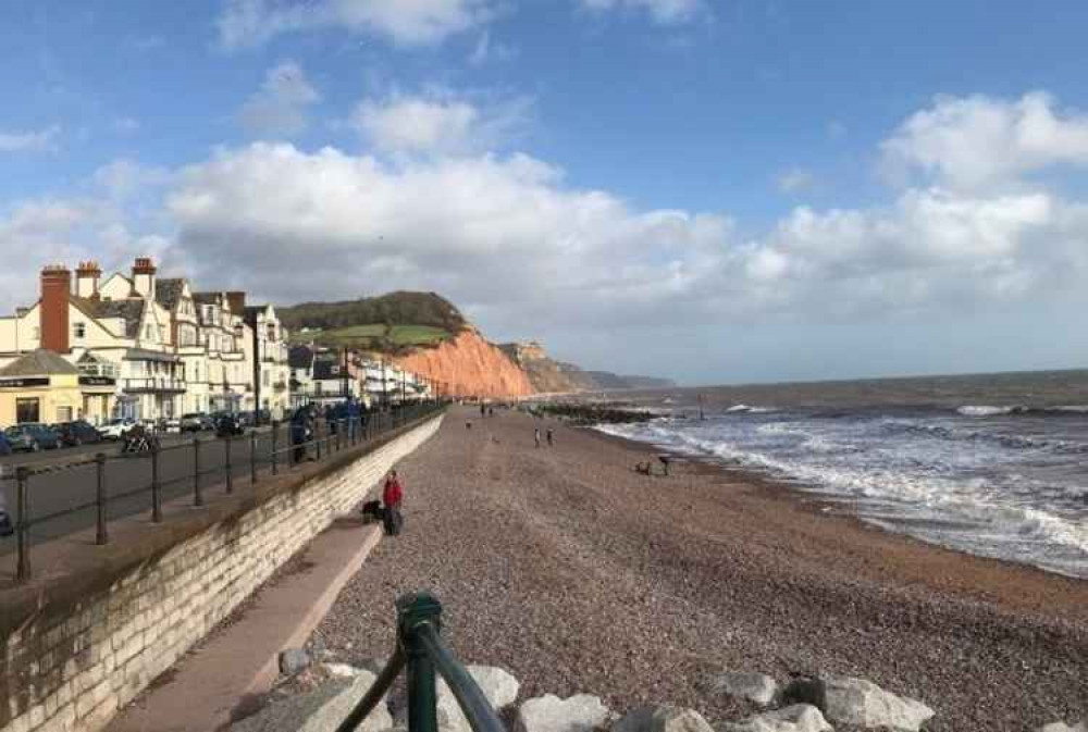 Sidmouth seafront: beware large waves during high tide.