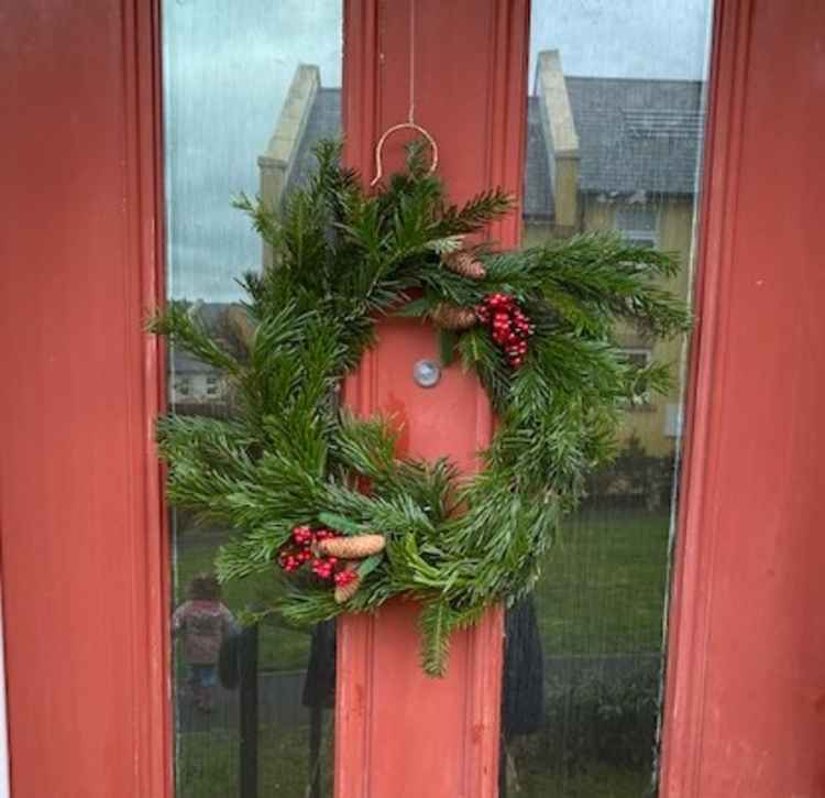 Our homemade wreath - cutting back on shop-bought decorations.